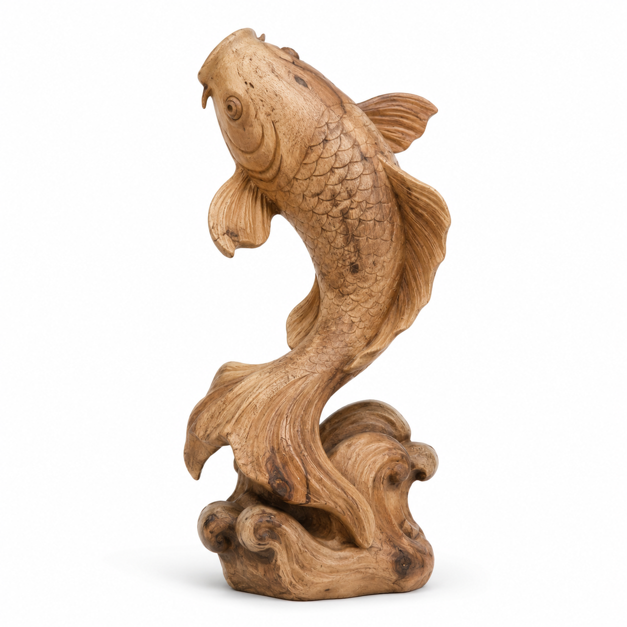Hand-carved boxwood Koi ornament