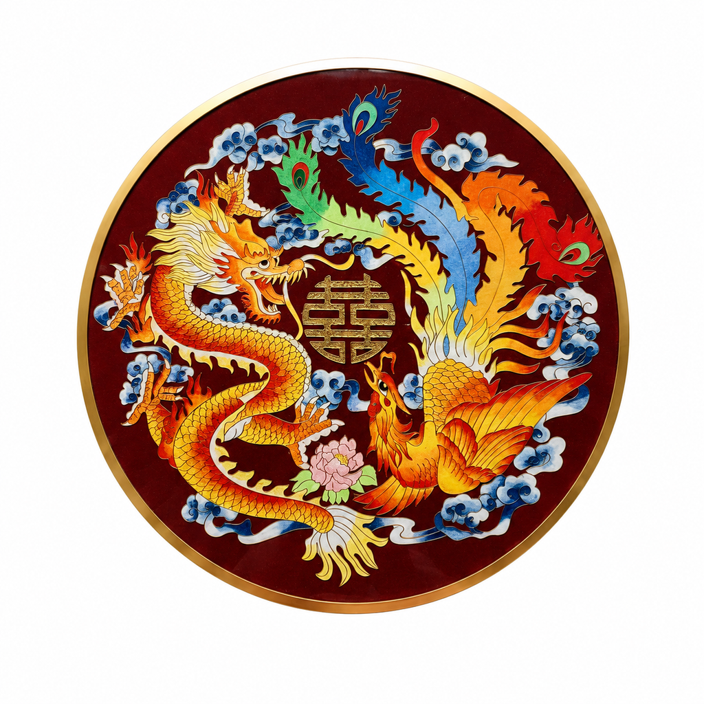 Imperial Dragon & Phoenix Cloisonné Roundel