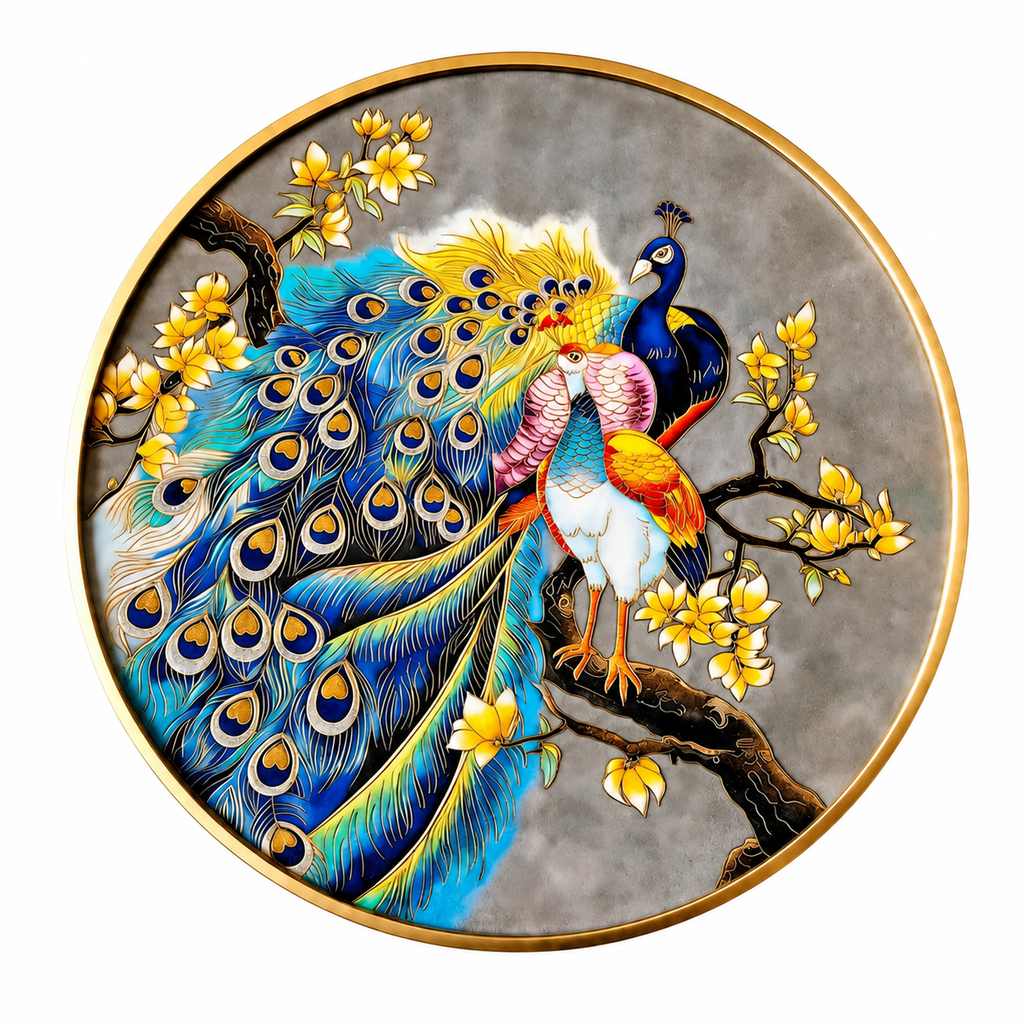 Peacock Majesty Cloisonné Round Wall Art