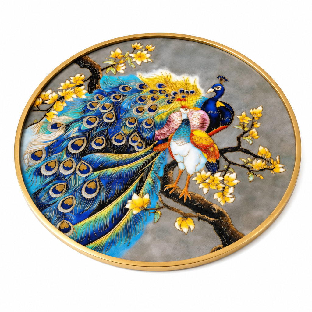 Peacock Majesty Cloisonné Round Wall Art