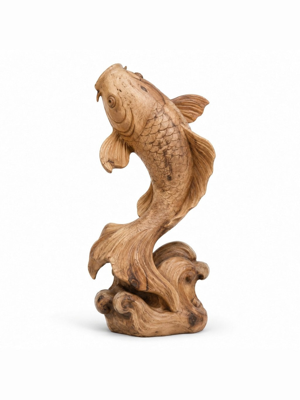 Hand-carved boxwood Koi ornament