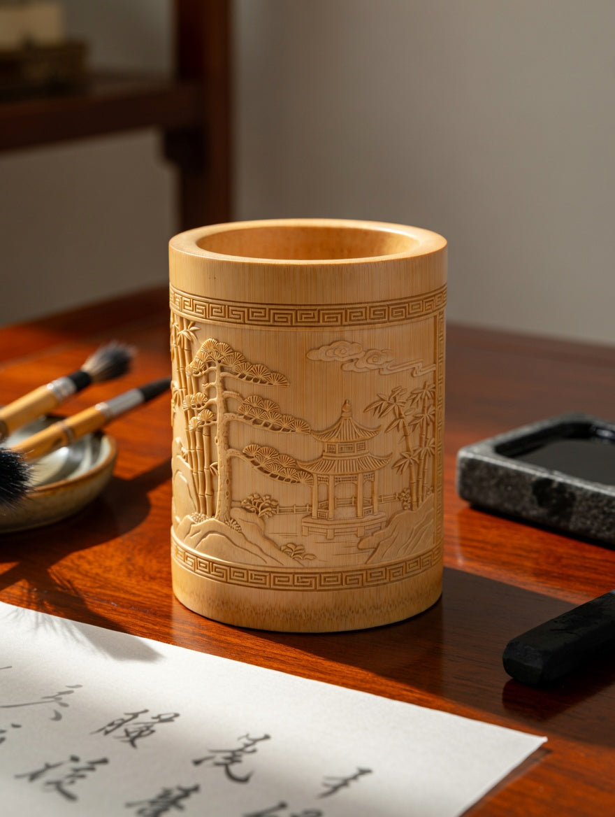 Bamboo Carved Pen Holder