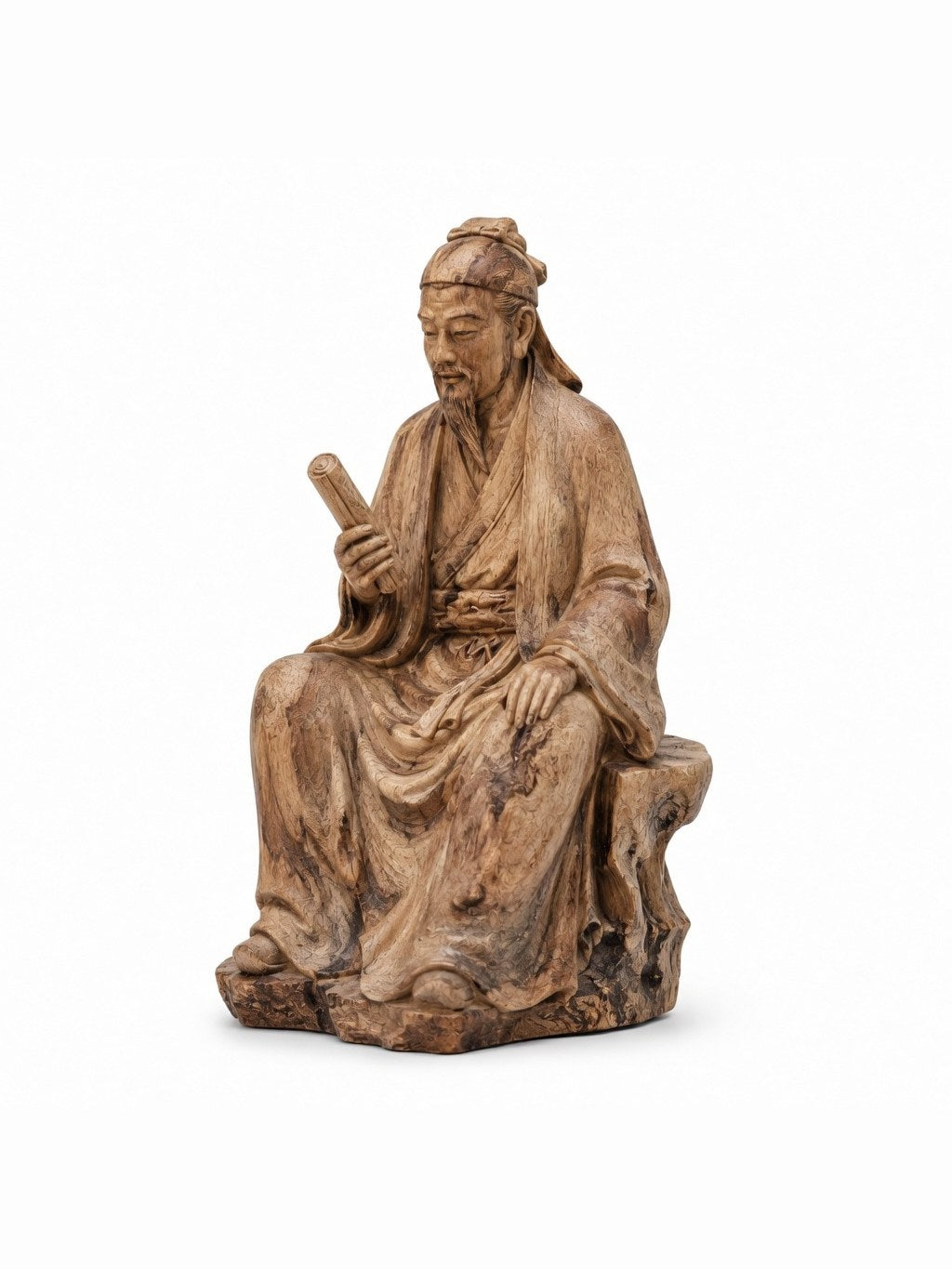 Hand-carved boxwood Reading-scholar-figure