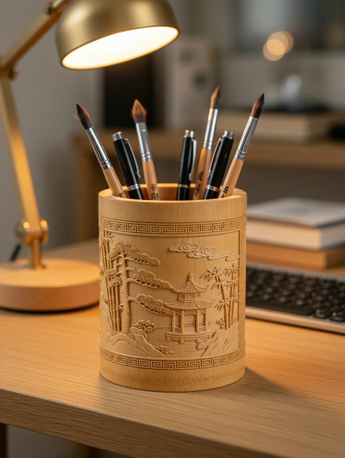 Bamboo Carved Pen Holder