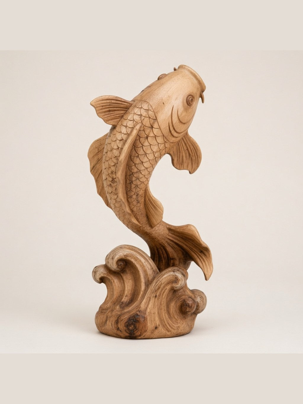 Hand-carved boxwood Koi ornament