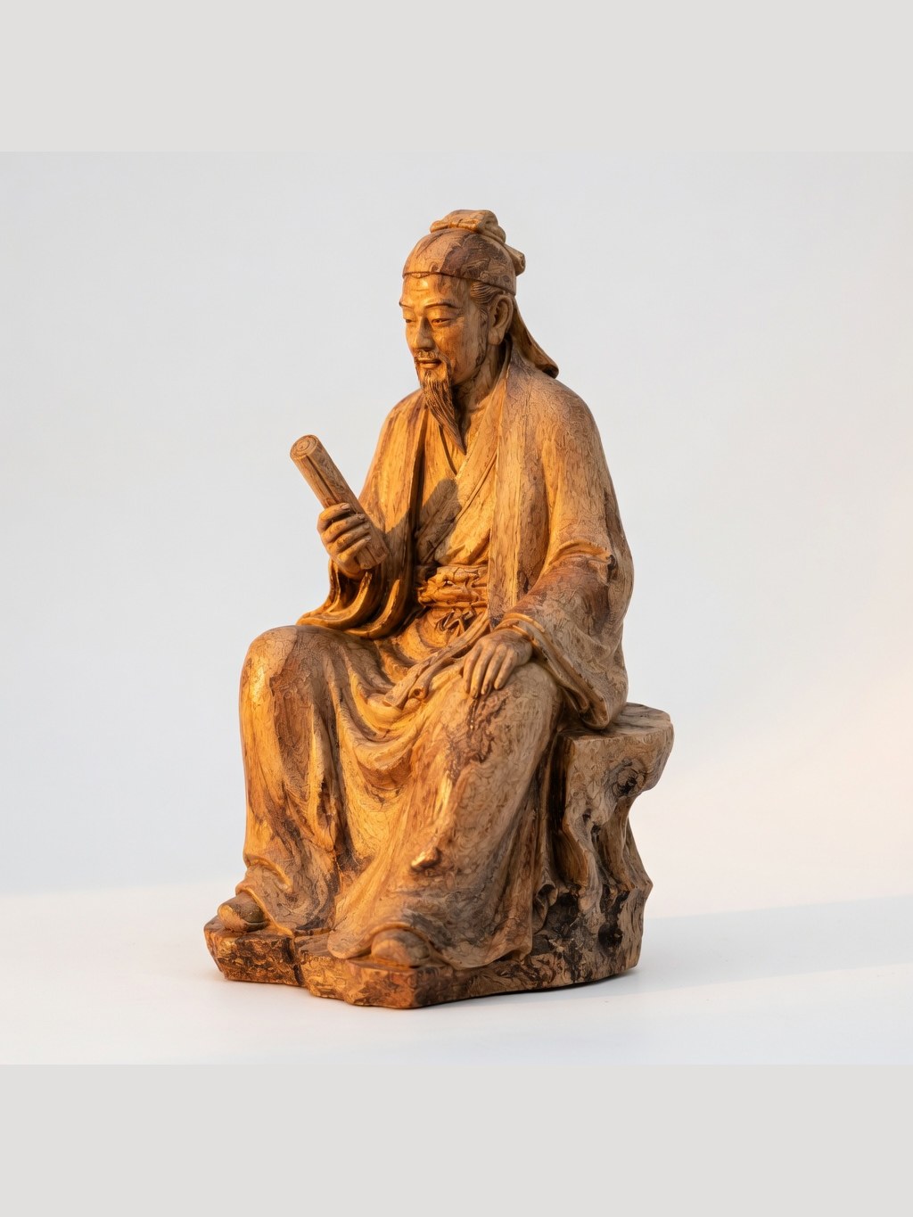 Hand-carved boxwood Reading-scholar-figure