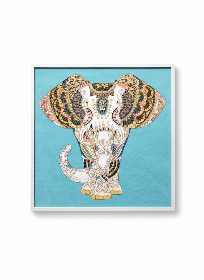 Azure Guardian Elephant Cloisonné Wall Art