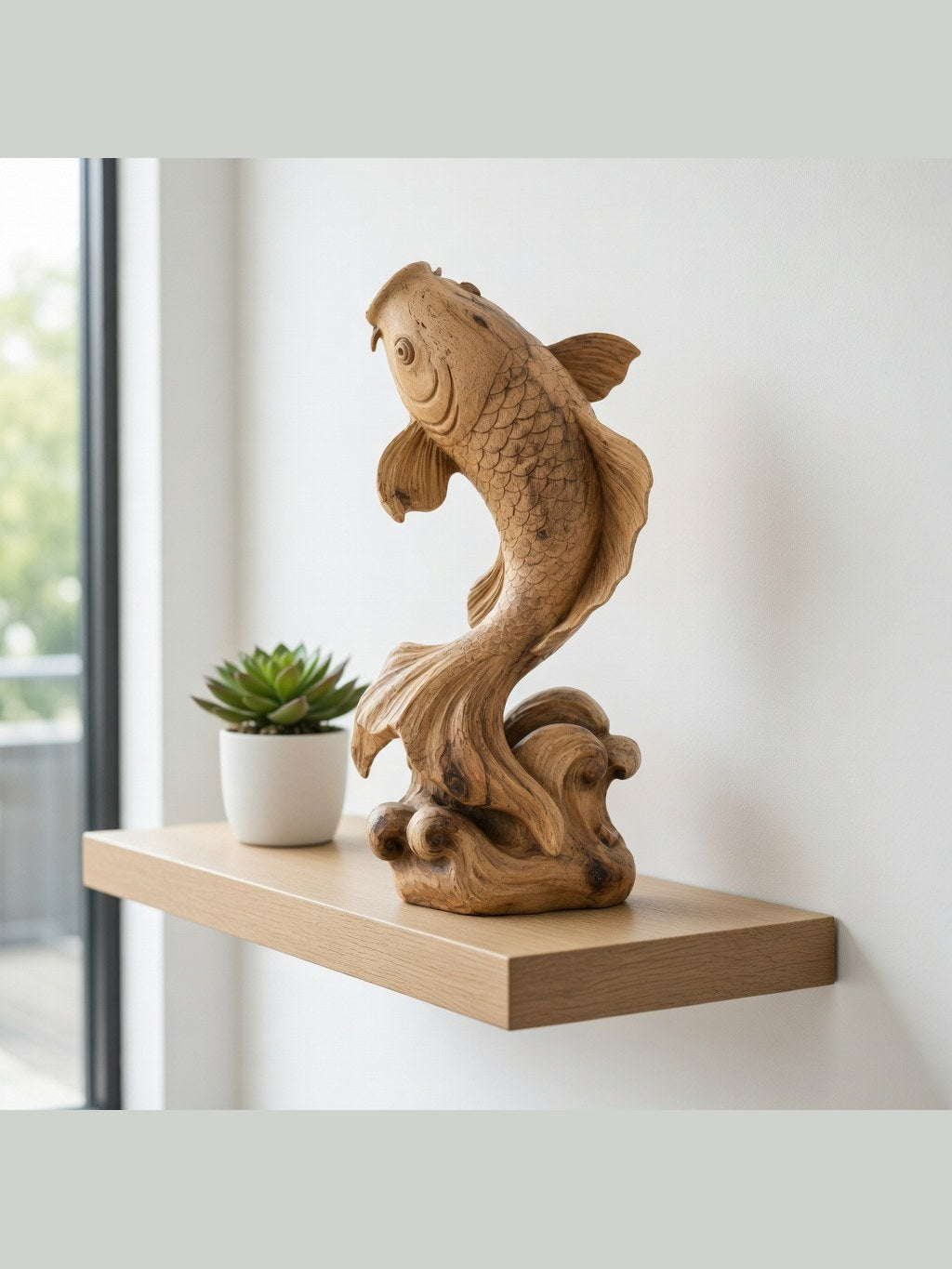 Hand-carved boxwood Koi ornament