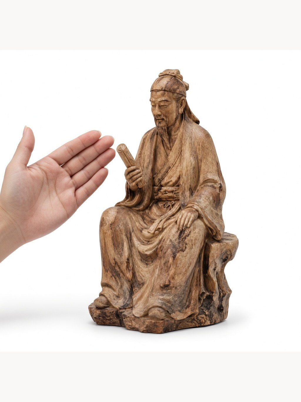 Hand-carved boxwood Reading-scholar-figure
