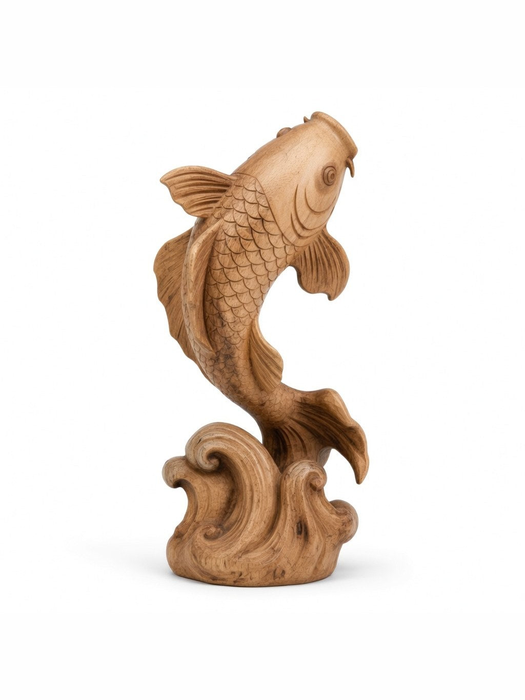 Hand-carved boxwood Koi ornament